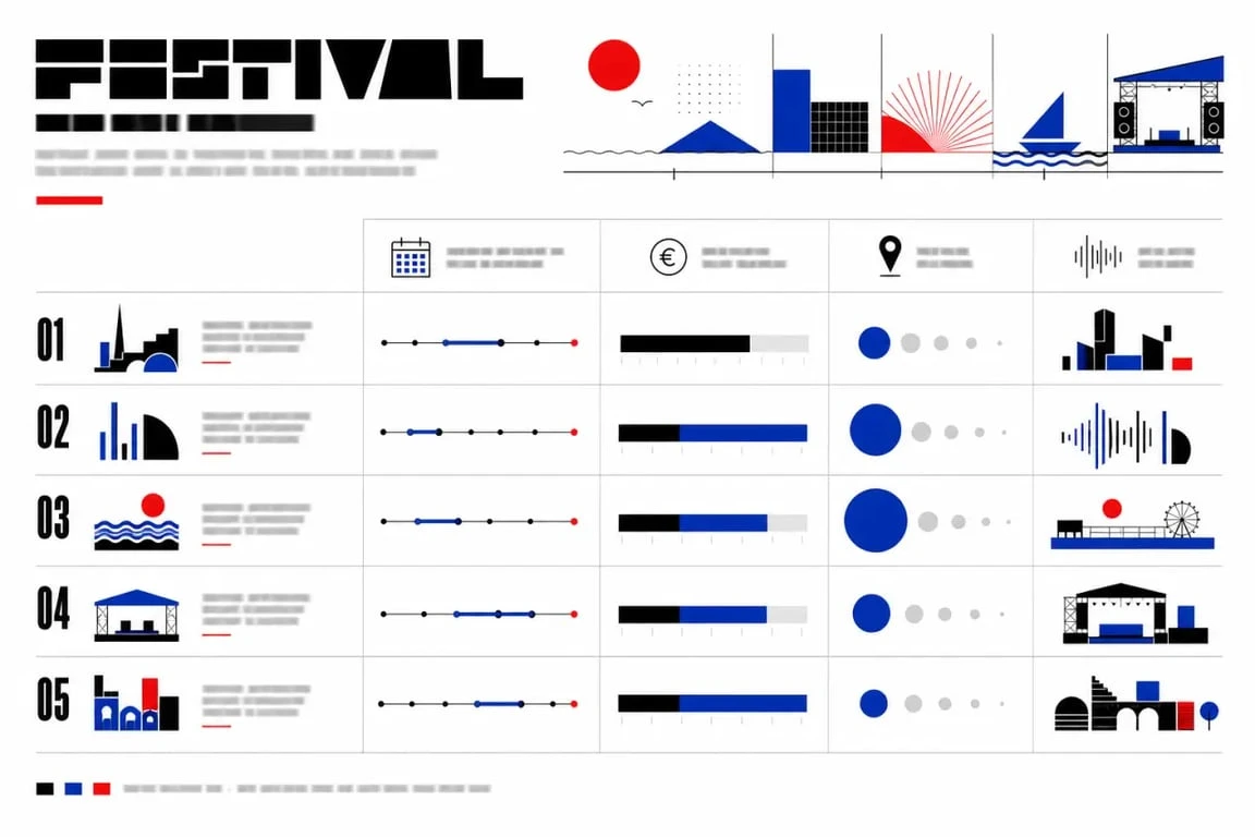 Festival in Lille : comparaison visuelle des festivals à Lille selon les dates, le budget et la distance depuis Lille