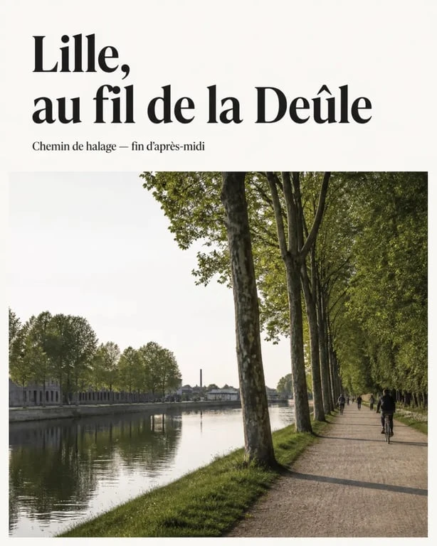 Balade autour de Lille le long de la Deûle avec promeneurs et cyclistes