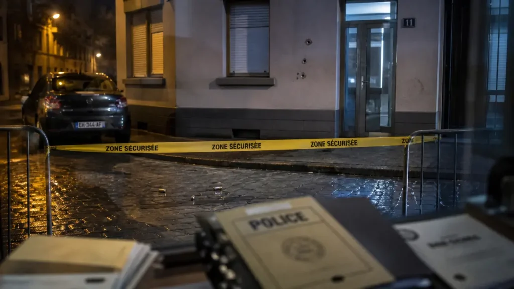 Fusillade tourcoing : ruban zone sécurisée, douilles et impacts sur la façade