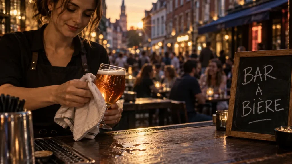 Best bars in lille : bar à bière à Vieux-Lille, verre ambré au comptoir