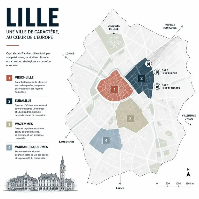Carte des quartiers de Lille pour un projet d'achat immobilier