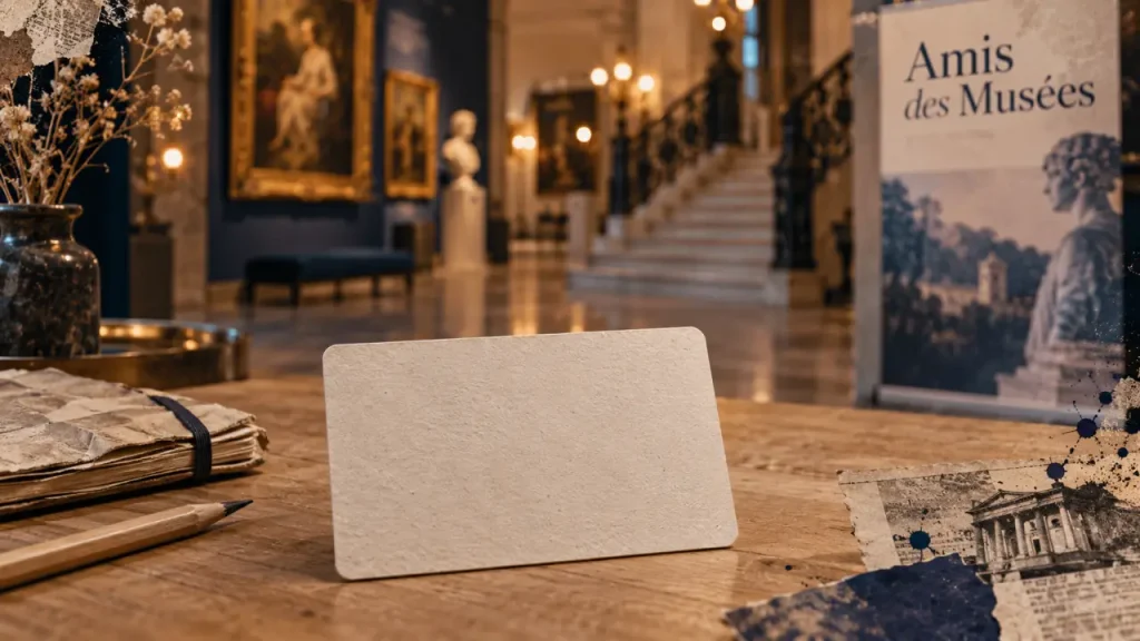 Les amis des musées de Lille : carte d’adhérent sur table, ambiance musée